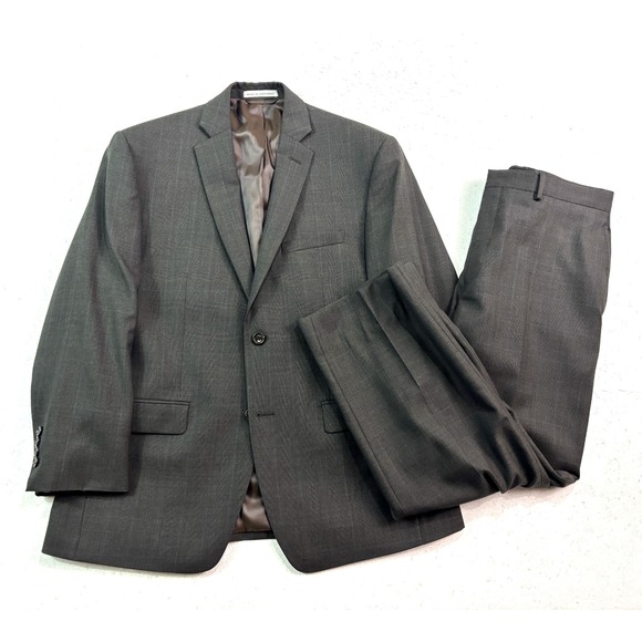 Joseph Abboud 40S 32x28 2pc Pant Suit Gray 100% Wool All Season Two Button